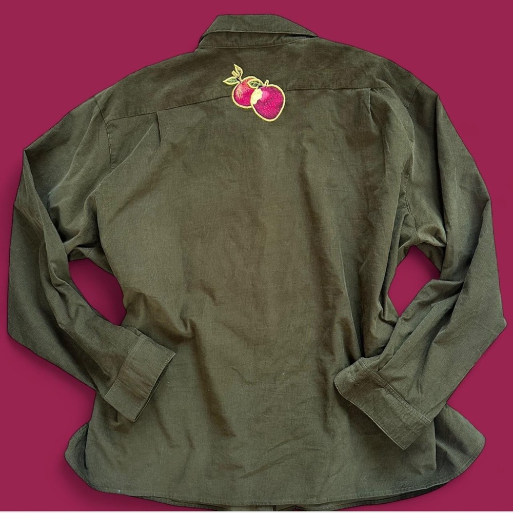 Fruit Apple Pattern Vintage Button-Up Corduroy Sh… - image 7